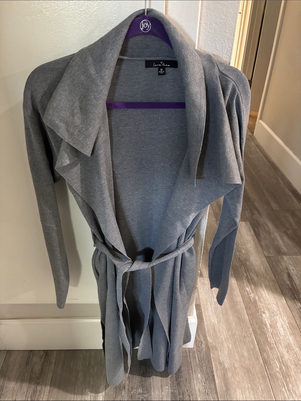 Love Tree Light Gray Draped Knit Robe Cardigan